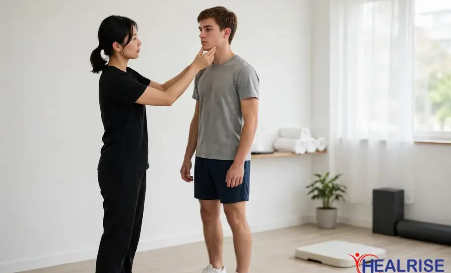 Concussion rehabilitation in Morinville assessment of a young athlete neck and balance at Healrise Physiotherapy