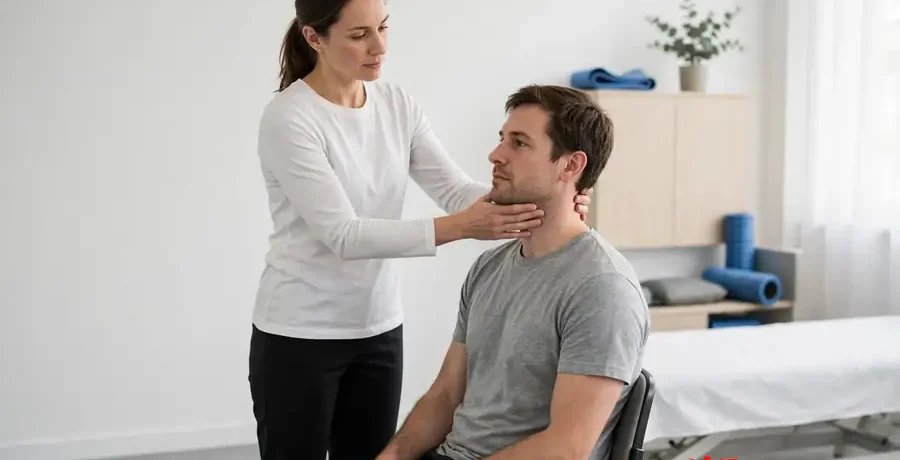 Headache physiotherapy in Morinville assessment of neck movement at Healrise