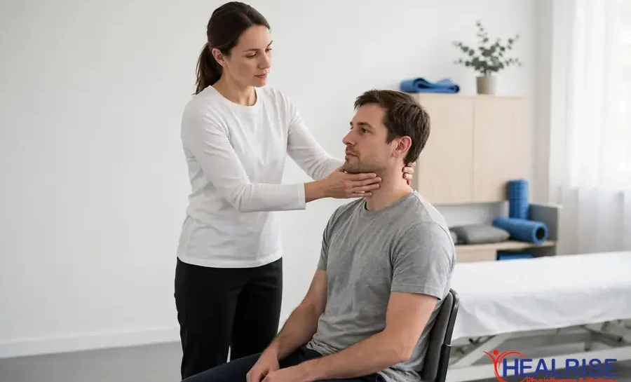 Headache physiotherapy in Morinville assessment of neck movement at Healrise