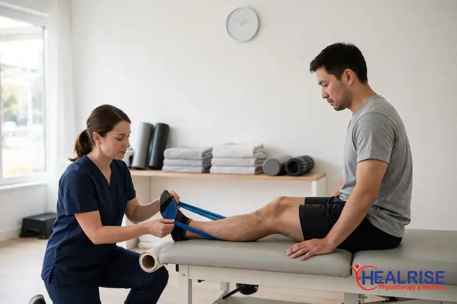 Ankle sprain treatment with resistance band exercises guided by a physiotherapist