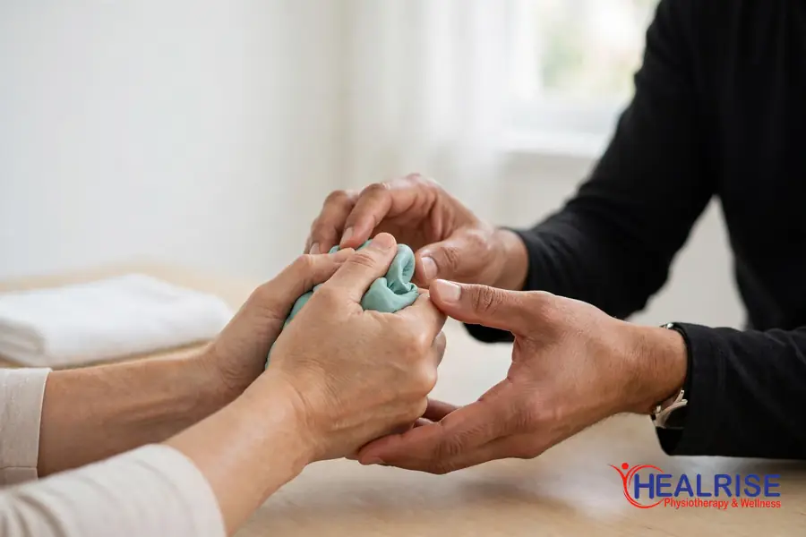 Patient doing a grip strengthening exercise with therapy putty