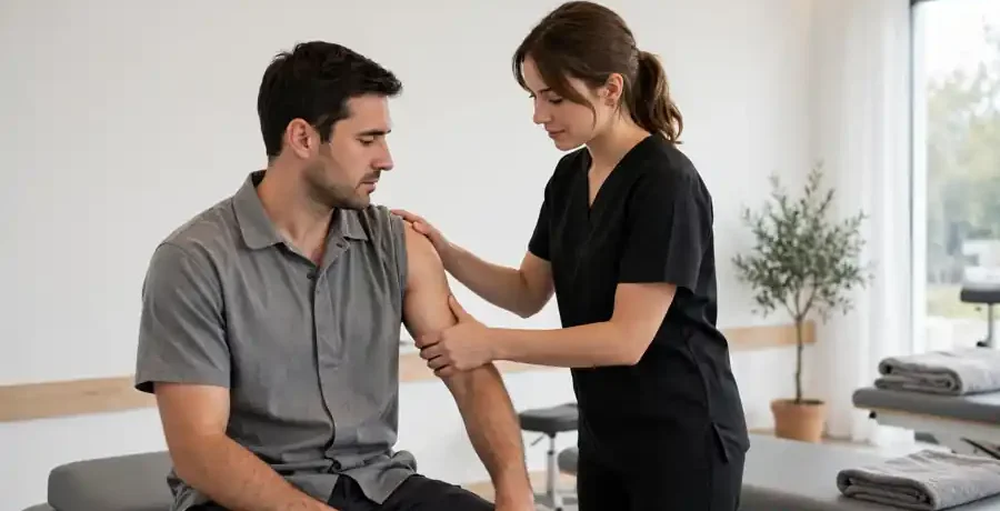 WCB physiotherapy in Morinville assessment for a worker shoulder injury at Healrise