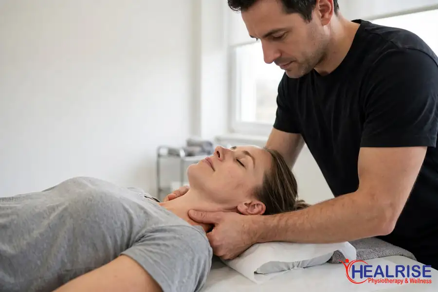 Hands-on neck and shoulder physiotherapy treatment for whiplash.